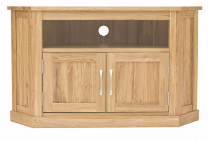 Oak Corner Television Cabinet :  Oak corner television (TV) and DVD cabinet. Stylish solutions for contemporary living. Part of the  Oak living room furniture range.