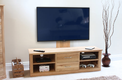 Oak Mounted Widescreen Television Cabinet :  Oak widescreen television (TV) and DVD cabinet with fully adjustable television mounting bracket. Stylish solutions for contemporary living. Part of the  Oak living room furniture range.