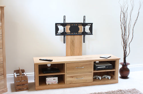 Oak Mounted Widescreen Television Cabinet :  Oak widescreen television (TV) and DVD cabinet with fully adjustable television mounting bracket. Stylish solutions for contemporary living. Part of the  Oak living room furniture range.