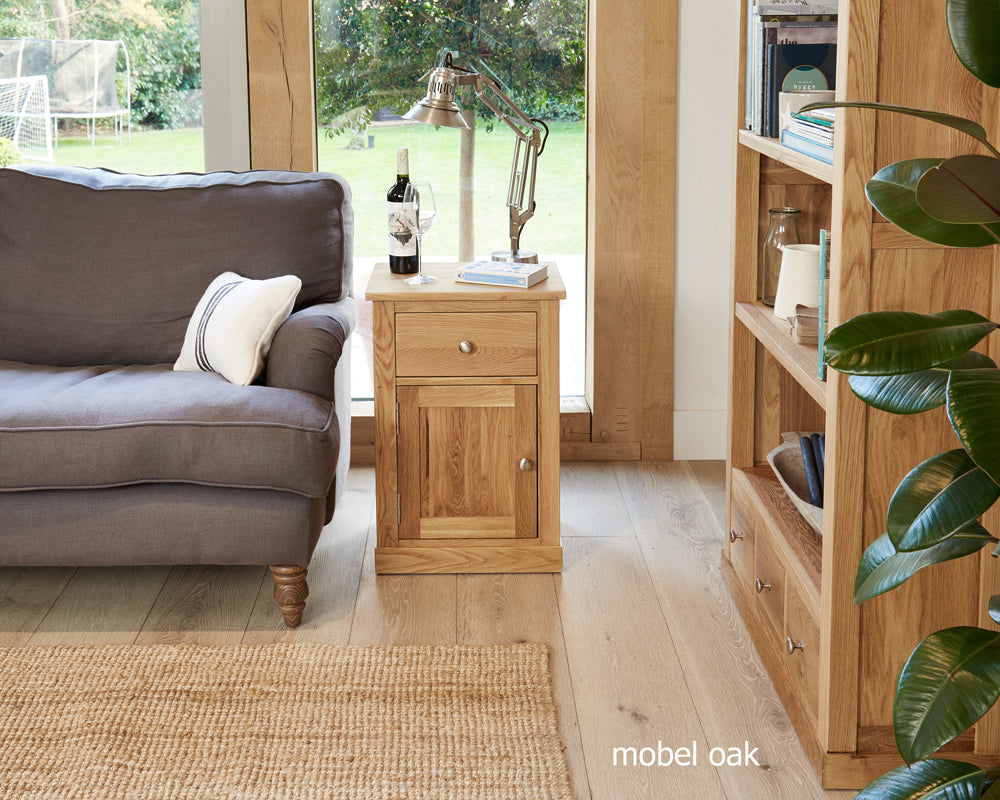Oak One Door one Drawer Lamp Table :  Oak one door, one drawer lamp table. Stylish solutions for contemporary living. Part of the  Oak living room furniture range.