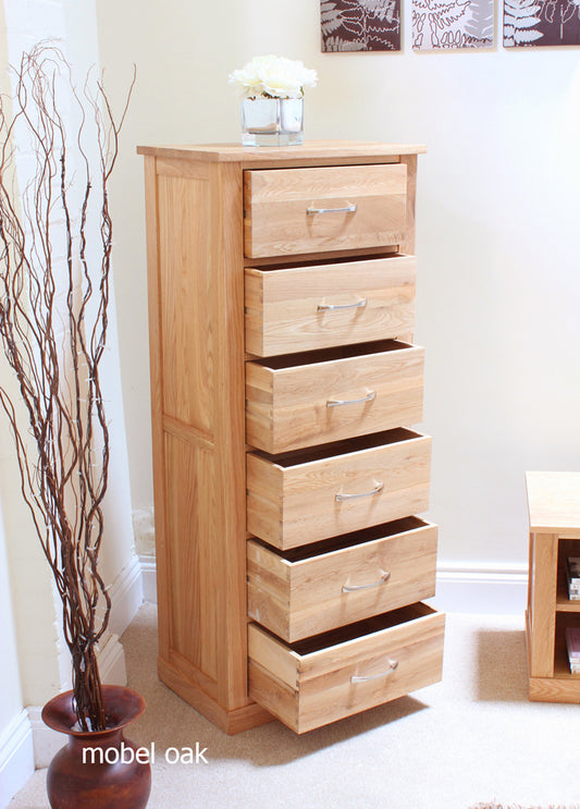 Oak Tallboy (6 Drawer) :  Oak six drawer tallboy chest of drawers. Stylish solutions for contemporary living. Part of the  Oak living room furniture range.