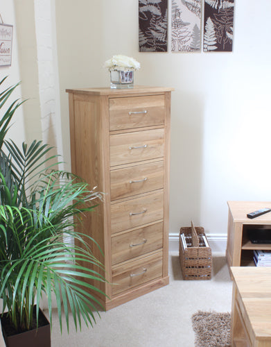 Oak Tallboy (6 Drawer) :  Oak six drawer tallboy chest of drawers. Stylish solutions for contemporary living. Part of the  Oak living room furniture range.