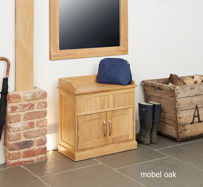 Oak Shoe Bench with Hidden Storage :  Oak shoe cupboard. Stylish storage solutions for contemporary living. Part of the  Oak hall furniture range.furniture range.