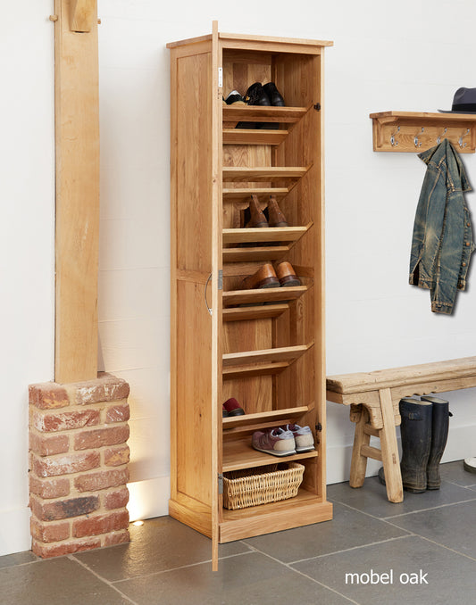 Oak Tall Shoe Cupboard :  Oak tall alcove shoe storage cupboard. Stylish storage solutions for contemporary living. Part of the  Oak hall furniture range.