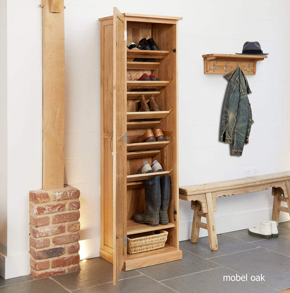Oak Tall Shoe Cupboard :  Oak tall alcove shoe storage cupboard. Stylish storage solutions for contemporary living. Part of the  Oak hall furniture range.