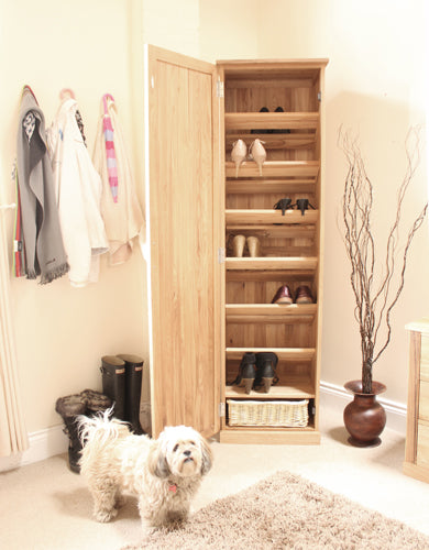 Oak Tall Shoe Cupboard :  Oak tall alcove shoe storage cupboard. Stylish storage solutions for contemporary living. Part of the  Oak hall furniture range.