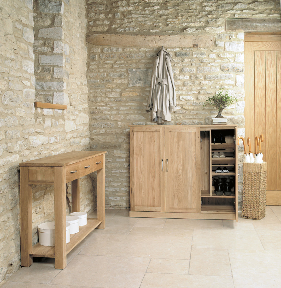Oak Extra Large Shoe Cupboard :  Oak extra large shoe storage cupboard. Stylish storage solutions for contemporary living. Part of the  Oak hall furniture range.