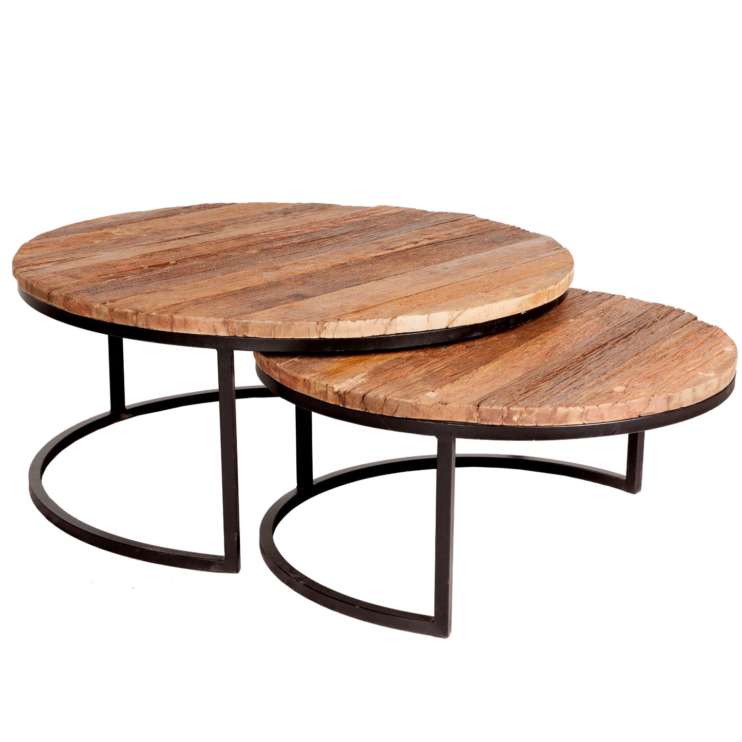 ROUND RAILWAY SLEEPER SET OF 2 COFFEE TABLES