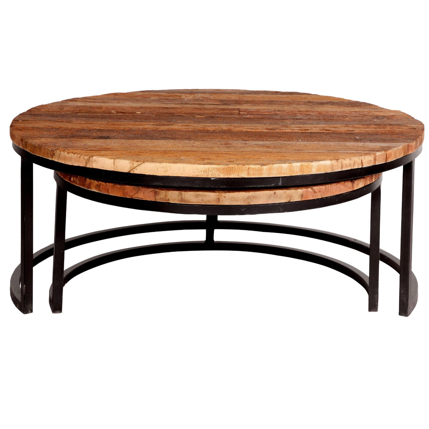 ROUND RAILWAY SLEEPER SET OF 2 COFFEE TABLES