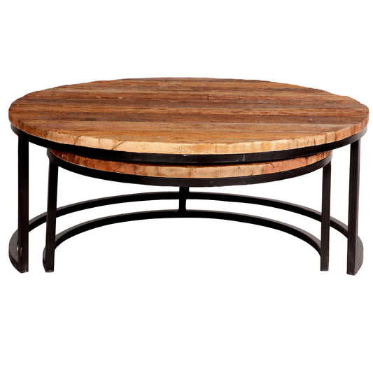 ROUND RAILWAY SLEEPER SET OF 2 COFFEE TABLES