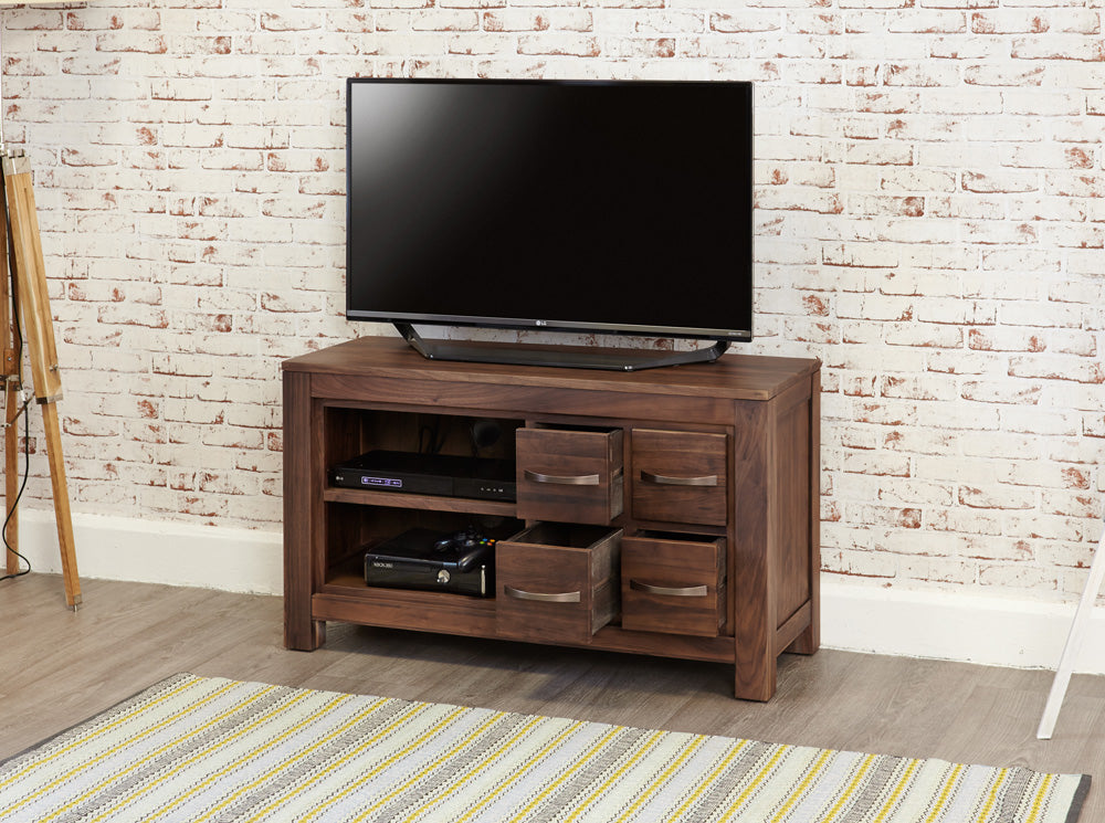 Walnut Four Drawer Television Cabinet : Walnut four drawer TV cabinet. Stylish solutions for contemporary living. Part of the Walnut living room furniture range.