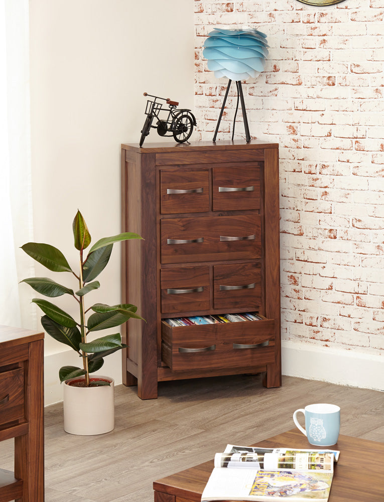 DVD / CD Storage Chest :  solid walnut DVD and CD storage chest with drawers. Stylish solutions for contemporary living. Part of the  Oak living room furniture range.