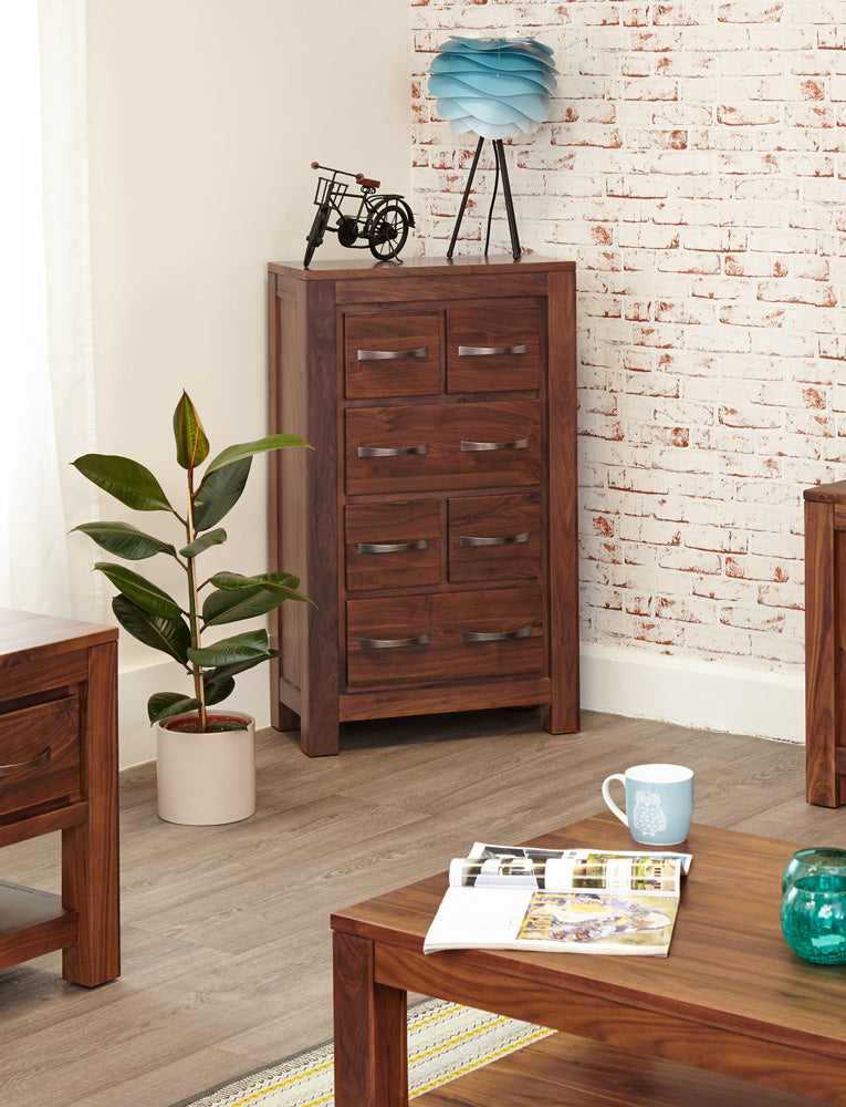 DVD / CD Storage Chest :  solid walnut DVD and CD storage chest with drawers. Stylish solutions for contemporary living. Part of the  Oak living room furniture range.