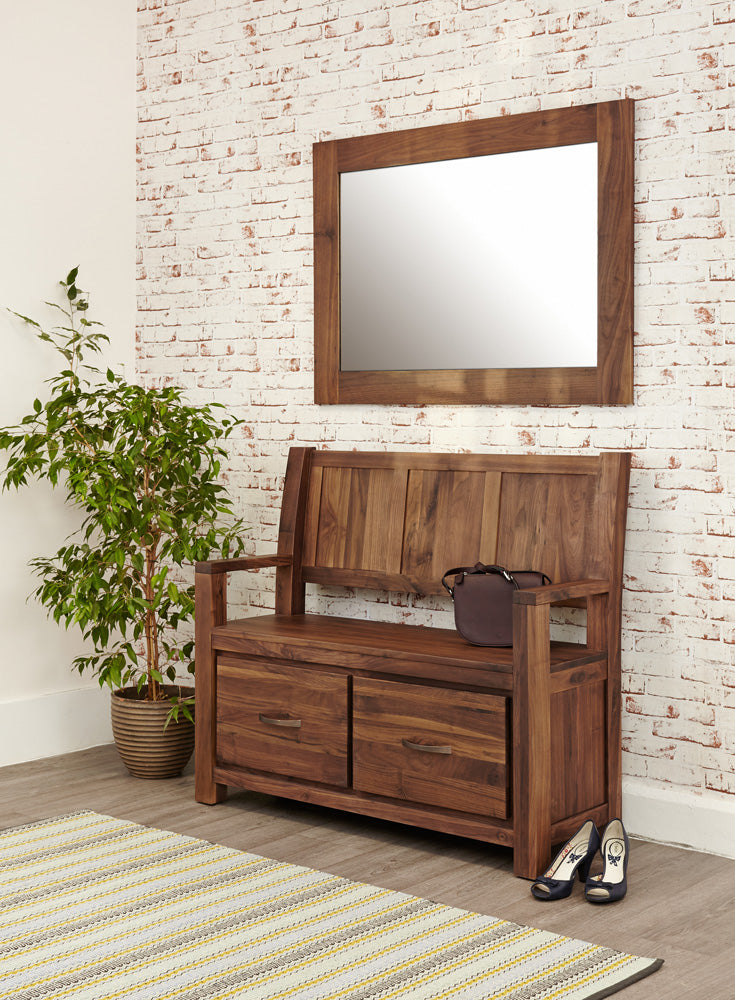 Walnut Monks Bench with Shoe Storage : Walnut shoe cupboard. Stylish storage solutions for contemporary living. Part of the walnut hall furniture range.