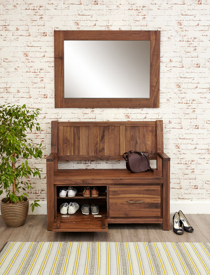 Walnut Monks Bench with Shoe Storage : Walnut shoe cupboard. Stylish storage solutions for contemporary living. Part of the walnut hall furniture range.