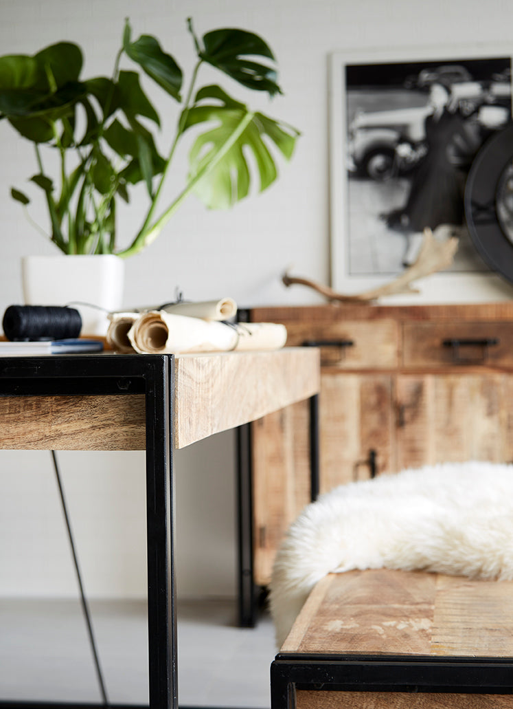 INDUSTRIAL METAL & WOOD DINING TABLE - MEDIUM