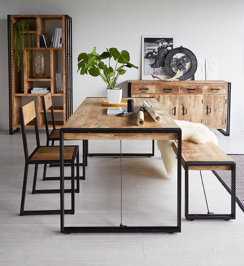 INDUSTRIAL METAL & WOOD DINING TABLE - MEDIUM