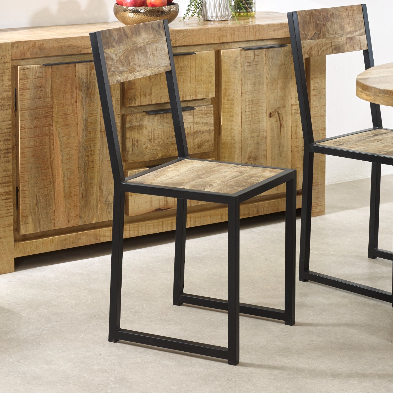 INDUSTRIAL METAL & WOOD DINING CHAIR 