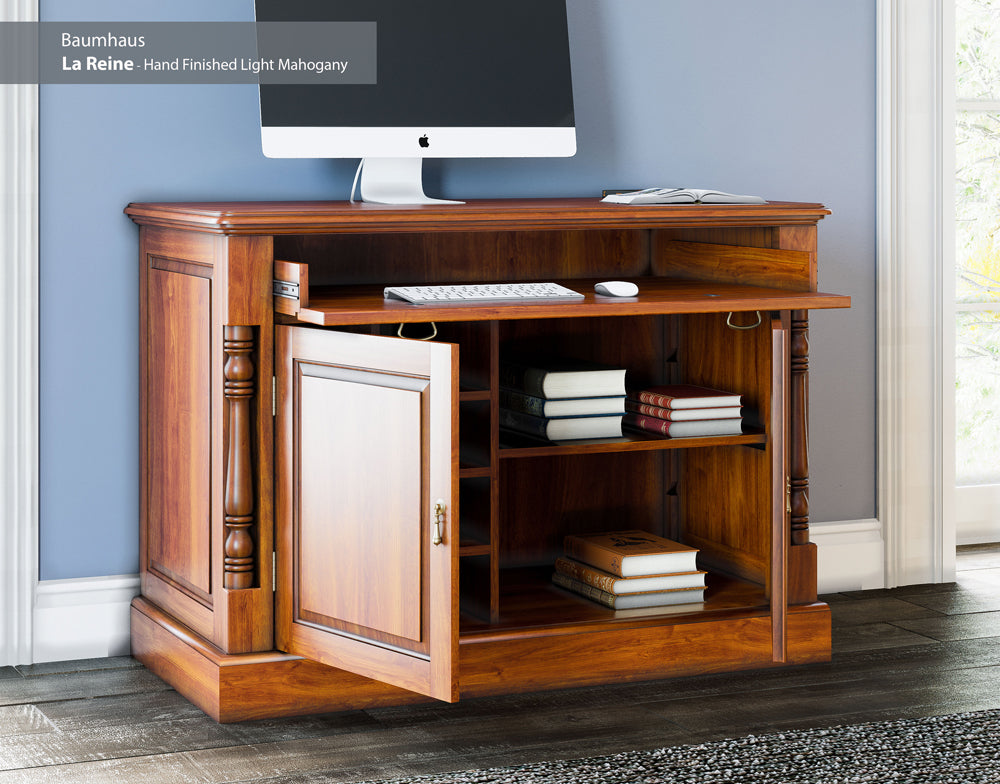 Hidden Home Office Desk : , Tea Brown, Light Brown antique distressed  mahogany Hidden Home Office computer desk. This stylish desk is designed to hide away all your computer equipment. Part of the Baqumhaus Mahogany home office furniture range.