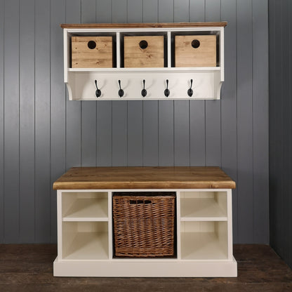 Shoe bench coat rack hallway set with large storage basket & storage box baskets
