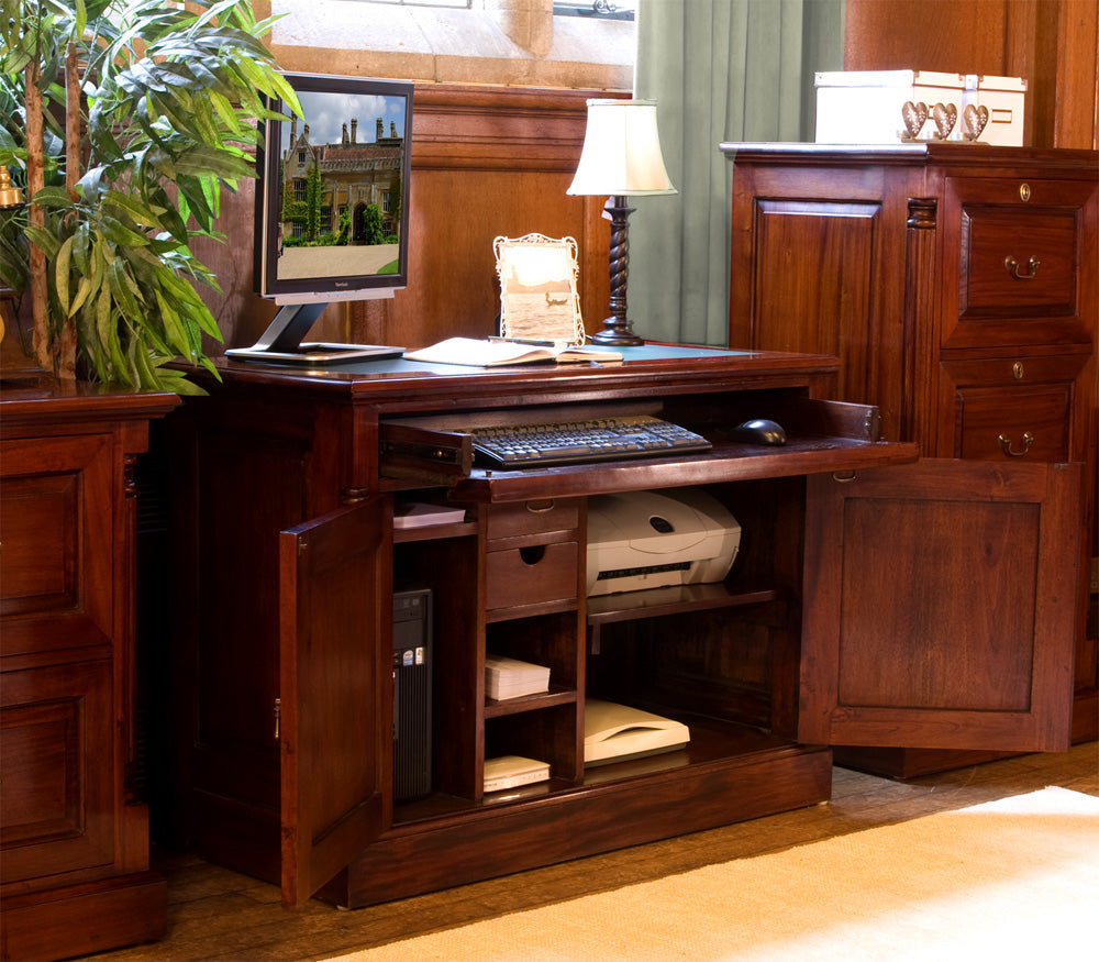 Hidden Home Office :  Mahogany Hidden Home Office computer desk. This stylish desk is designed to hide away all your computer equipment. Part of the  Mahogany home office furniture range.