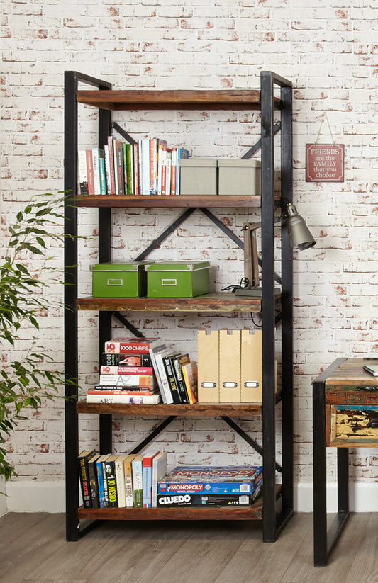 Large Open Bookcase :  large open bookcase. Made from reclaimed wood salvaged from old buildings in southern India. Part of the   range, colourful furniture for stylish living.