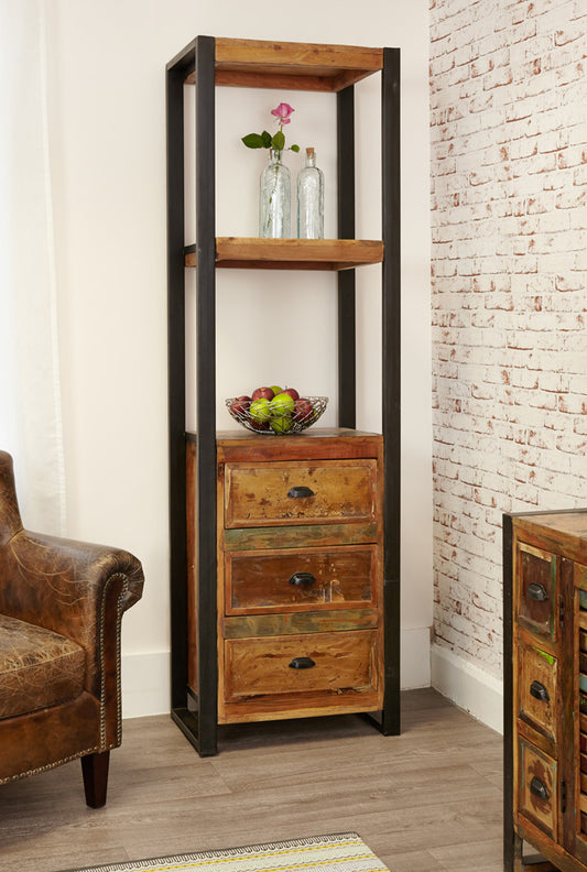 Alcove Bookcase (with drawers) :  alcove storage cabinet / bookcase with drawers. Made from reclaimed wood salvaged from old buildings in southern India. Part of the   range, colourful furniture for stylish living.