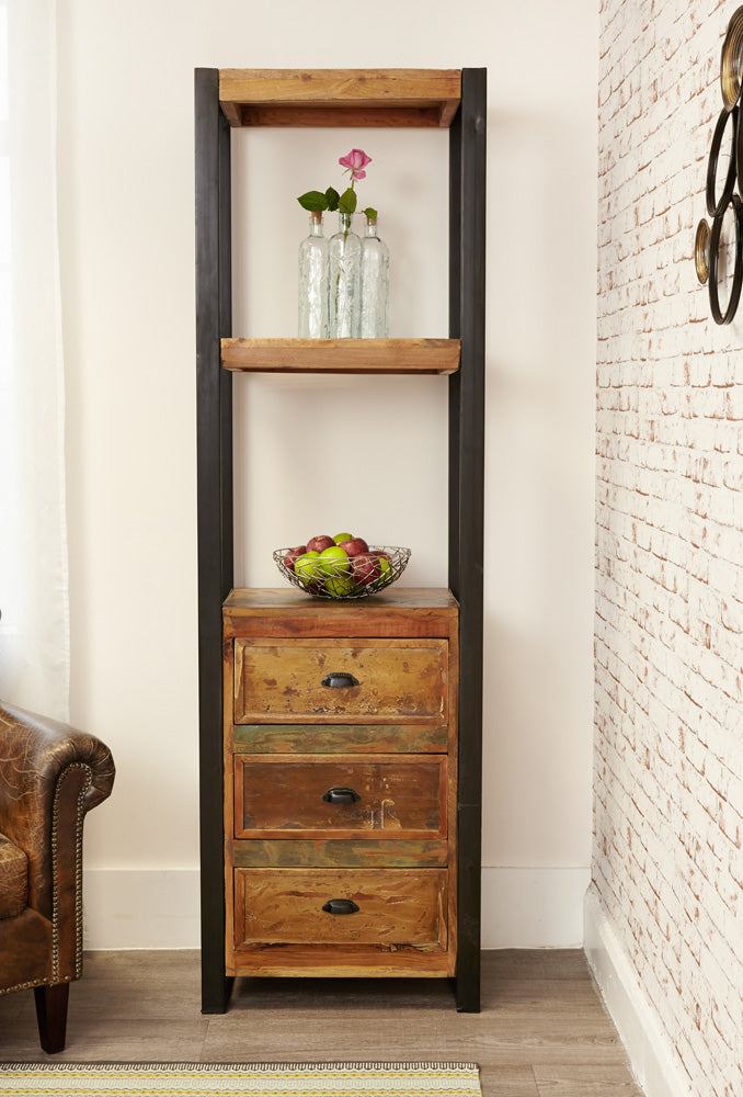 Alcove Bookcase (with drawers) :  alcove storage cabinet / bookcase with drawers. Made from reclaimed wood salvaged from old buildings in southern India. Part of the   range, colourful furniture for stylish living.