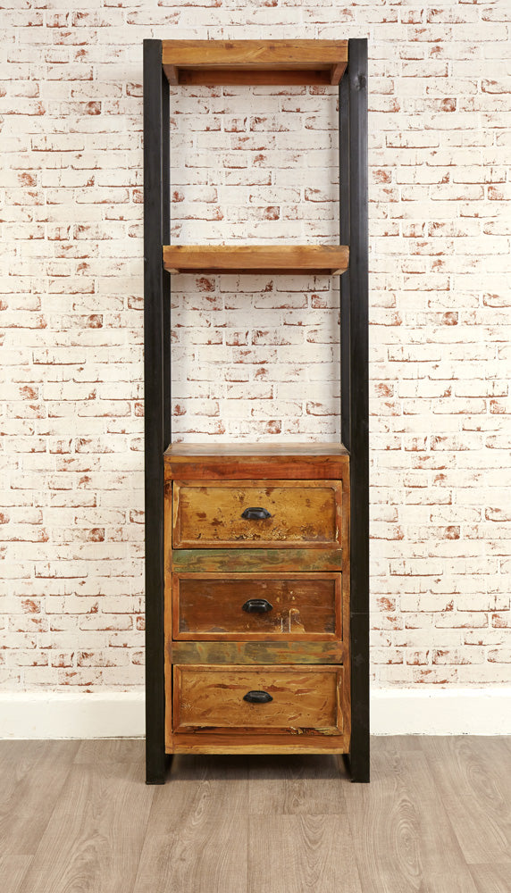 Alcove Bookcase (with drawers) :  alcove storage cabinet / bookcase with drawers. Made from reclaimed wood salvaged from old buildings in southern India. Part of the   range, colourful furniture for stylish living.