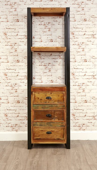 Alcove Bookcase (with drawers) :  alcove storage cabinet / bookcase with drawers. Made from reclaimed wood salvaged from old buildings in southern India. Part of the   range, colourful furniture for stylish living.