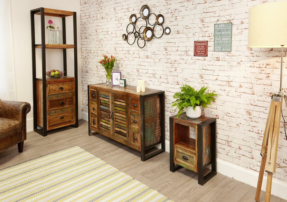 Alcove Bookcase (with drawers) :  alcove storage cabinet / bookcase with drawers. Made from reclaimed wood salvaged from old buildings in southern India. Part of the   range, colourful furniture for stylish living.