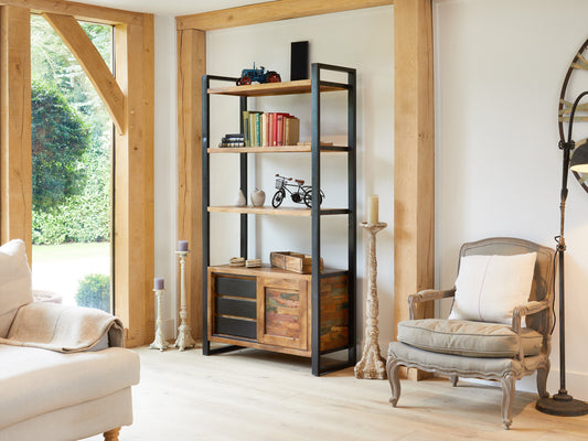 Large Bookcase with Storage :  Large Bookcase with Storage. Made from reclaimed wood salvaged from old buildings in southern India. Part of the   range, colourful furniture for stylish living.