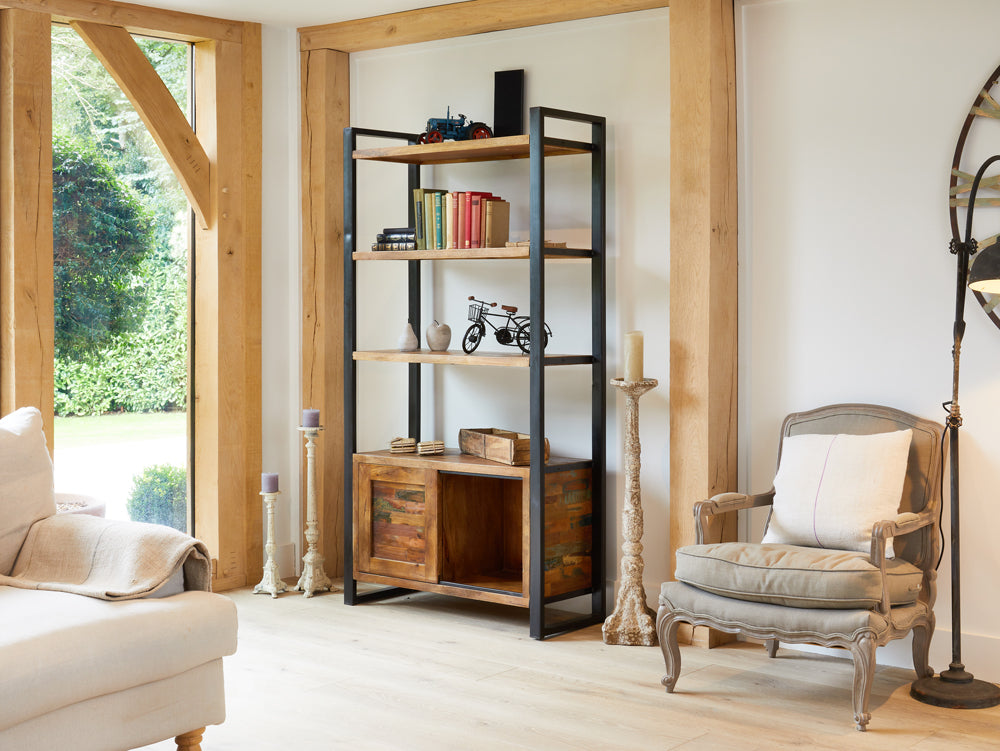 Large Bookcase with Storage :  Large Bookcase with Storage. Made from reclaimed wood salvaged from old buildings in southern India. Part of the   range, colourful furniture for stylish living.