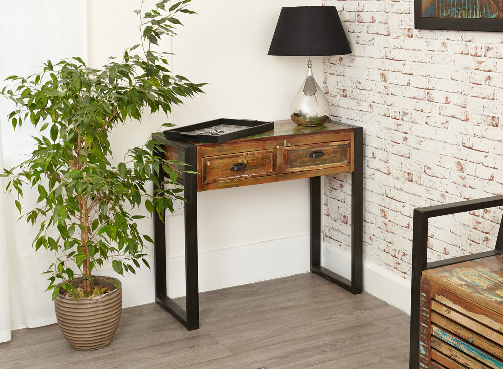 Console Table :  hall / console table. Made from reclaimed wood salvaged from old buildings in southern India. Part of the   range, colourful furniture for stylish living.