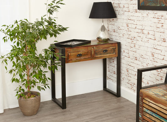 Console Table :  hall / console table. Made from reclaimed wood salvaged from old buildings in southern India. Part of the   range, colourful furniture for stylish living.