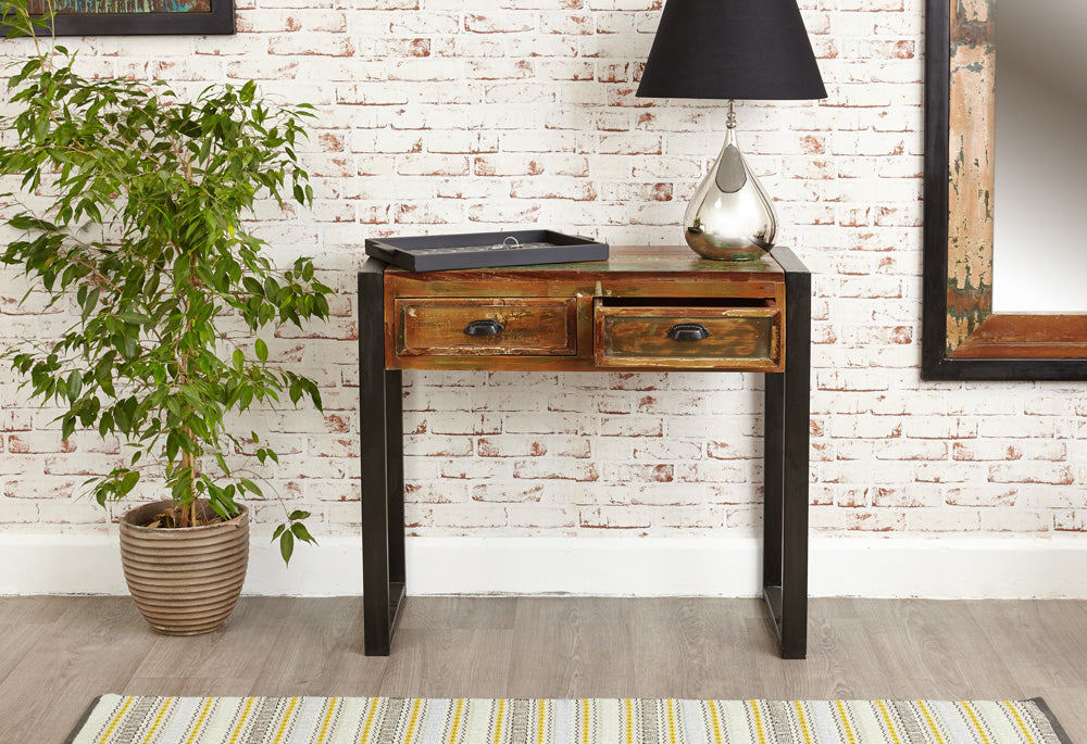 Console Table :  hall / console table. Made from reclaimed wood salvaged from old buildings in southern India. Part of the   range, colourful furniture for stylish living.