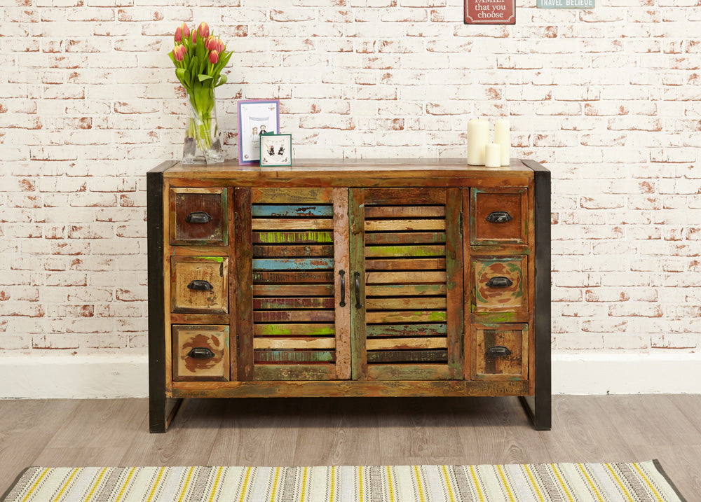 6 Drawer Sideboard :  6 drawer sideboard. Made from reclaimed wood salvaged from old buildings in southern India. Part of the   range, colourful furniture for stylish living.