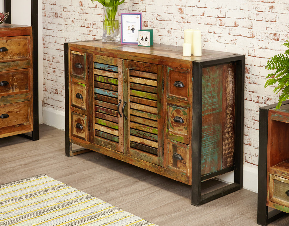 6 Drawer Sideboard :  6 drawer sideboard. Made from reclaimed wood salvaged from old buildings in southern India. Part of the   range, colourful furniture for stylish living.