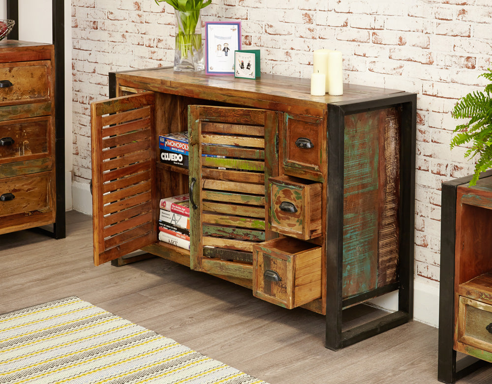 6 Drawer Sideboard :  6 drawer sideboard. Made from reclaimed wood salvaged from old buildings in southern India. Part of the   range, colourful furniture for stylish living.