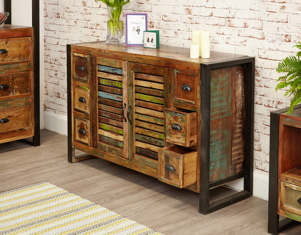 6 Drawer Sideboard :  6 drawer sideboard. Made from reclaimed wood salvaged from old buildings in southern India. Part of the   range, colourful furniture for stylish living.