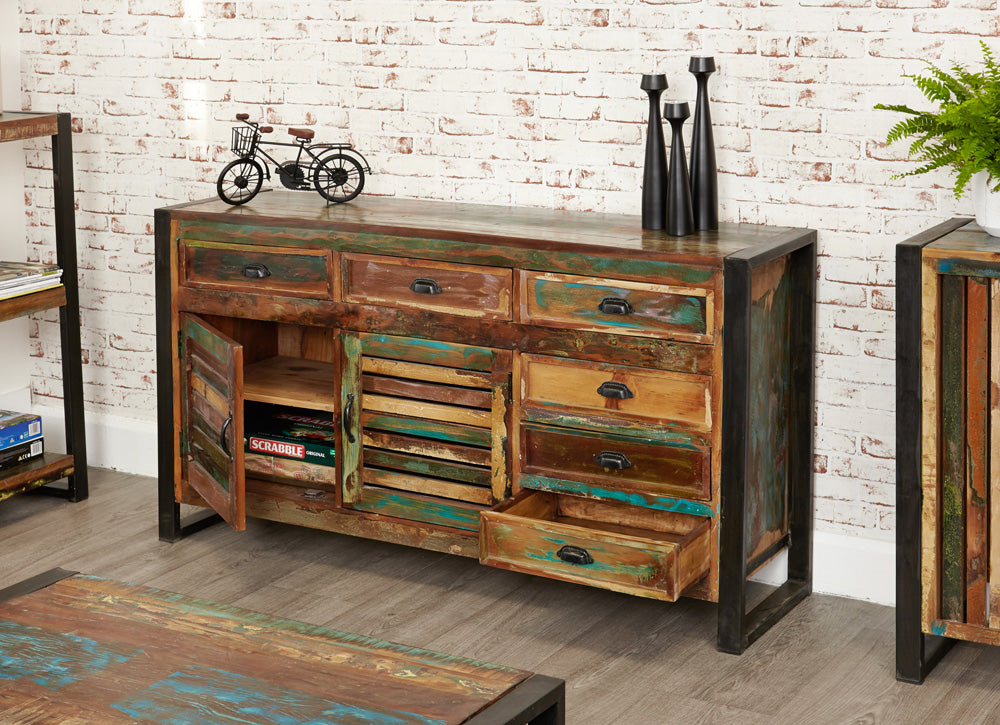 Large Sideboard : Large  large sideboard. Made from reclaimed wood salvaged from old buildings in southern India. Part of the   range, colourful furniture for stylish living.
