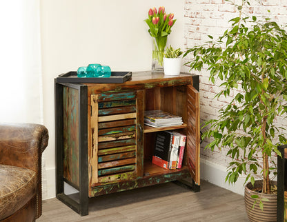 2 Door Small Sideboard :  small 2 door sideboard. Made from reclaimed wood salvaged from old buildings in southern India. Part of the   range, colourful furniture for stylish living.