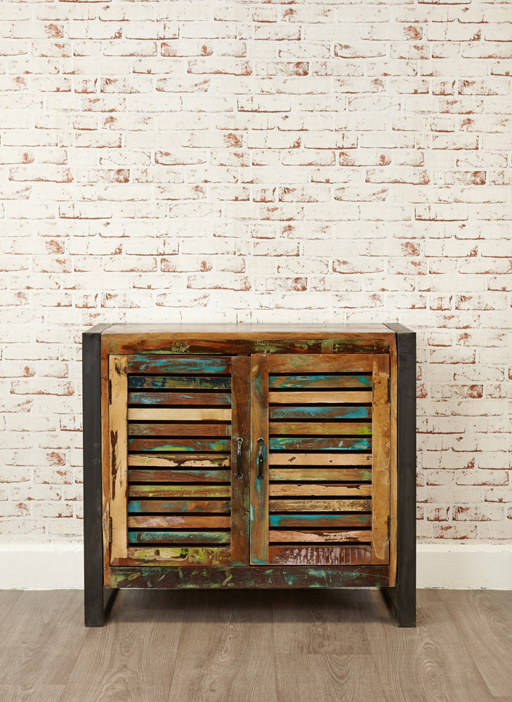 2 Door Small Sideboard :  small 2 door sideboard. Made from reclaimed wood salvaged from old buildings in southern India. Part of the   range, colourful furniture for stylish living.