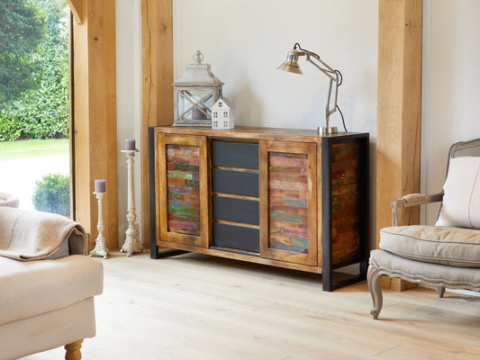 Sideboard :  sideboard. Made from reclaimed wood salvaged from old buildings in southern India. Part of the   range, colourful furniture for stylish living.