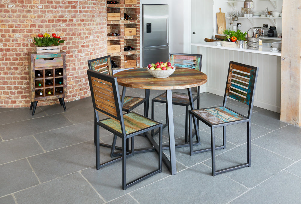 Round Dining Table  (100cm x 100cm) :  round dining table. Made from reclaimed wood salvaged from old buildings in southern India. Part of the   range, colourful furniture for stylish living.
