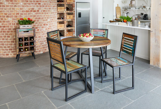 Round Dining Table  (100cm x 100cm) :  round dining table. Made from reclaimed wood salvaged from old buildings in southern India. Part of the   range, colourful furniture for stylish living.