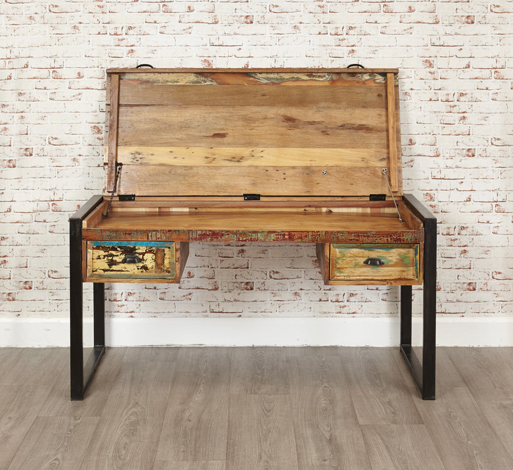 Laptop Desk / Dressing Table :  laptop desk / dressing table. Made from reclaimed wood salvaged from old buildings in southern India. Part of the   range, colourful furniture for stylish living.