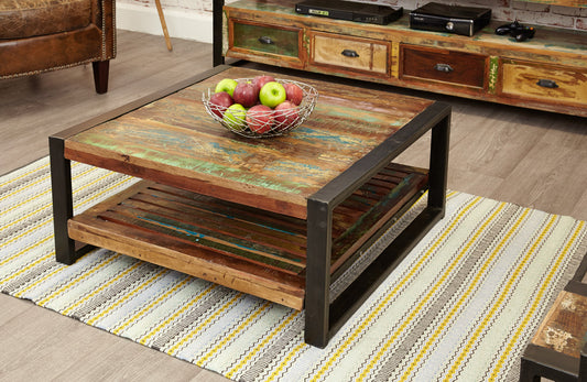 Square Coffee Table :  square coffee table. Made from reclaimed wood salvaged from old buildings in southern India. Part of the   collection, colourful furniture for stylish living.