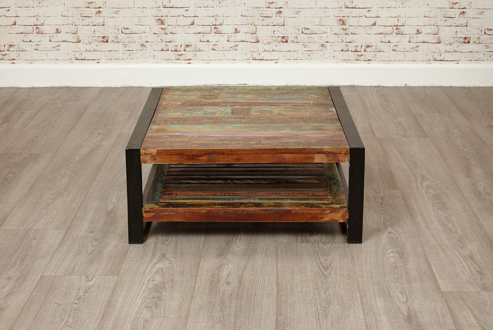 Square Coffee Table :  square coffee table. Made from reclaimed wood salvaged from old buildings in southern India. Part of the   collection, colourful furniture for stylish living.