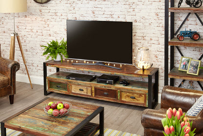 Open Widescreen Television Cabinet :  open widescreen television TV cabinet. Made from reclaimed wood salvaged from old buildings in southern India. Part of the   collection, colourful furniture for stylish living.